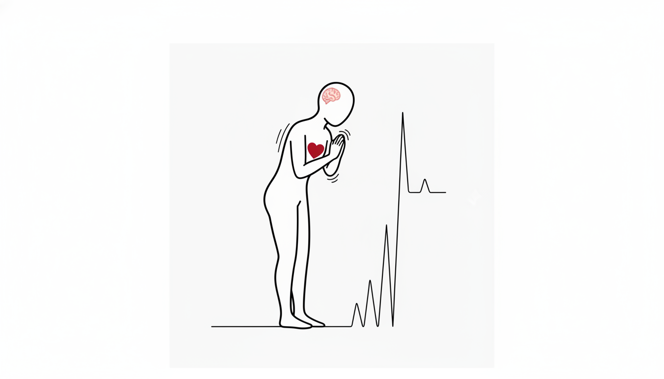 サビが来る直前の期待を表す線画。白い人型が息をのんで前かがみになり、ピンクの脳の中で赤いハートが膨らみかけている