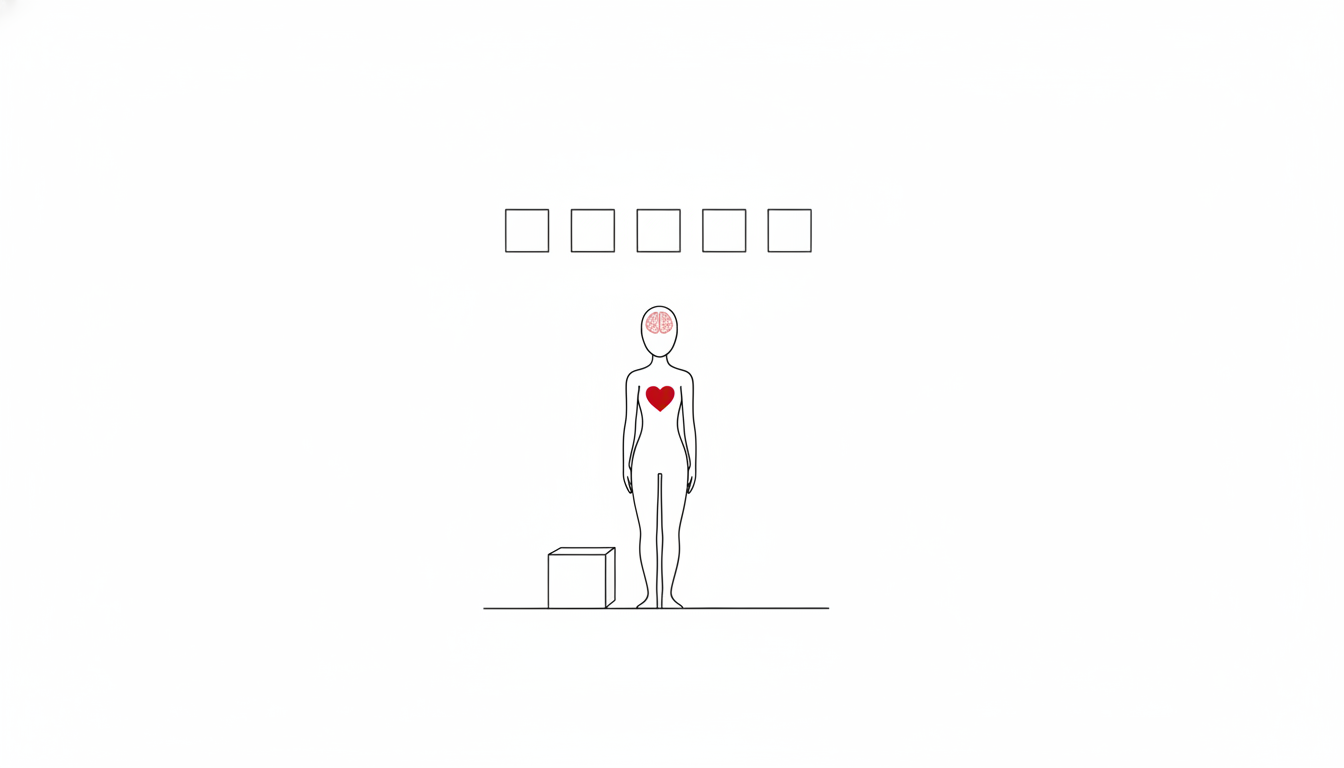 小さな箱の隣に、毎月めくるカレンダーのような四角が並ぶ線画イラスト