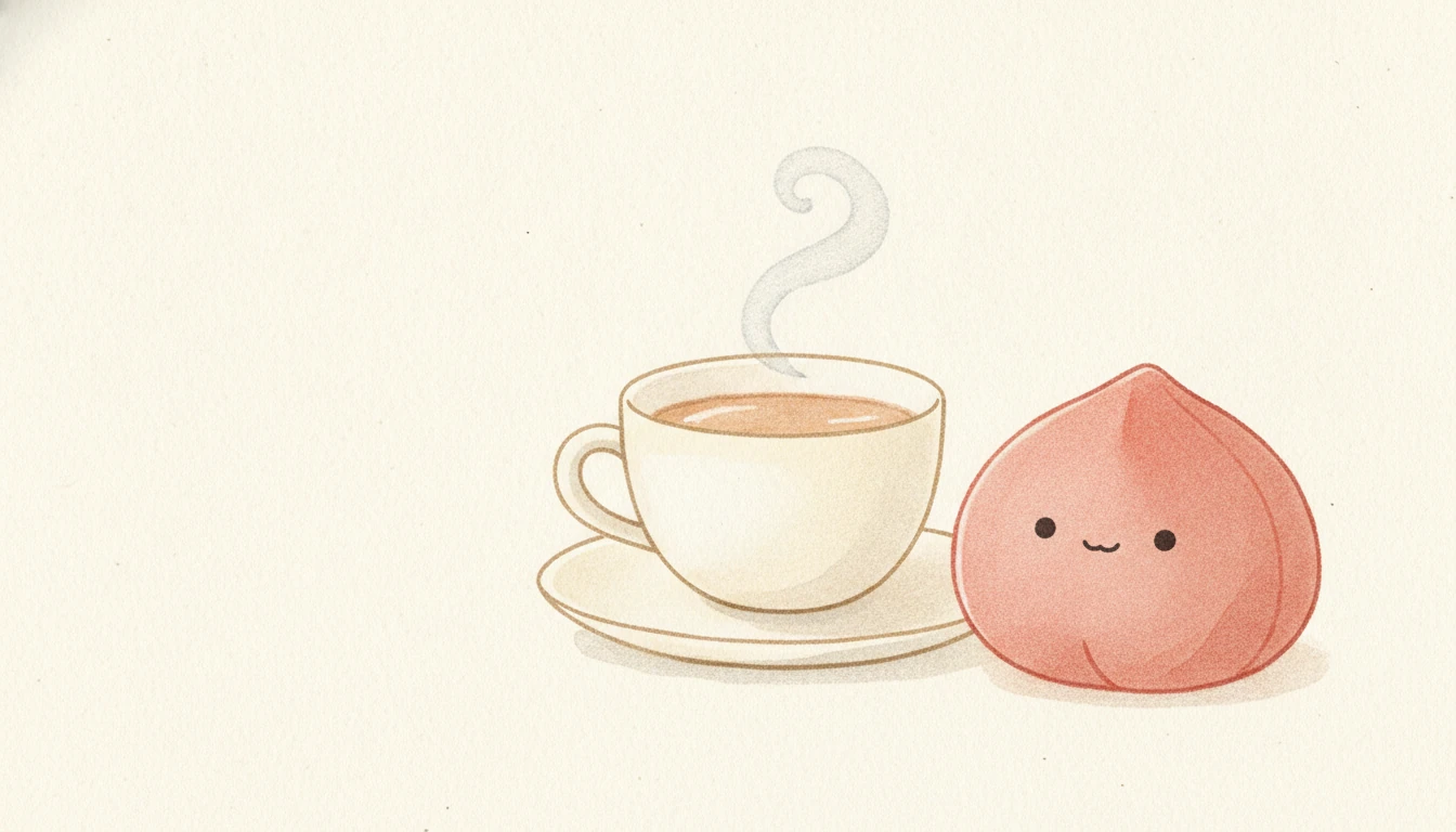 温かいお茶と柔らかいおもちゃが一つ寄り添う穏やかな手描きイラスト
